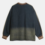 Oversize Brooklyn Embroidery Washed Distressed Denim Sweatshirt