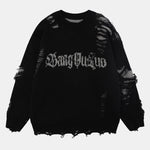 Slogan Distressed Crew Neck Sweater