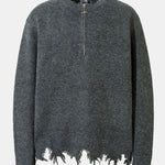 Distressed Quarter Zip Knit Sweater