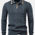 Long Sleeved Knitted Stripe Jacquard Polo Shirt & Slim Fit Tapered Trousers