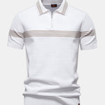 Stripe Knit Zip Up Polo Shirt