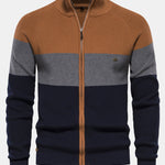 Color Block Zipper Stand Collar Sweater