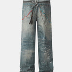 Distressed Chain-Detailed Baggy Denim Jeans