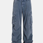 Baggy Fit Washed Distressed Denim Cargo Pants