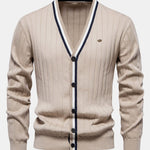 Ribbed Cardigan With Stripe Trim