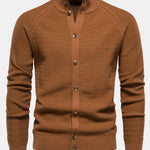 Textured Stand Collar Button Up Sweater
