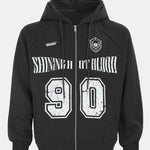 Oversize Number Print Zipper Hoodie