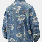Relax Fit Flower Print Washed Denim Jacket