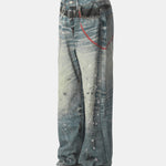 Distressed Chain-Detailed Baggy Denim Jeans