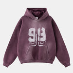Oversize Number Print Washed Distressed Hoodie
