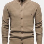 Textured Stand Collar Button Up Sweater