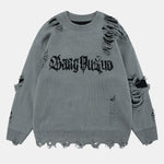 Slogan Distressed Crew Neck Sweater