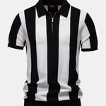 Striped Knit Zip Up Polo Shirt