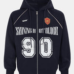 Oversize Number Print Zipper Hoodie