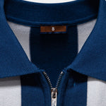 Striped Knit Zip Up Polo Shirt