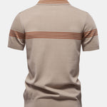 Stripe Knit Zip Up Polo Shirt