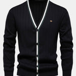 Ribbed Cardigan With Stripe Trim
