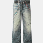 Distressed Chain-Detailed Baggy Denim Jeans