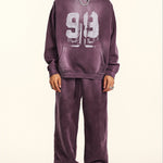 Oversize Number Print Washed Distressed Hoodie