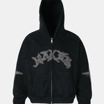 Embroidered Letters Faux Suede Zipper Hoodie
