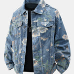 Relax Fit Flower Print Washed Denim Jacket