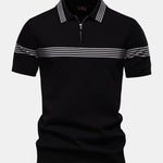 Stripe Knit Zip Up Polo Shirt