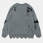 Slogan Distressed Crew Neck Sweater