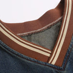 Oversize Brooklyn Embroidery Washed Distressed Denim Sweatshirt