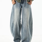 Washed Distressed Denim Baggy Pants