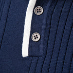 Long Sleeved Knitted Stripe Jacquard Polo Shirt & Slim Fit Tapered Trousers