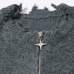 Distressed Quarter Zip Knit Sweater