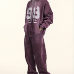 Oversize Number Print Washed Distressed Hoodie