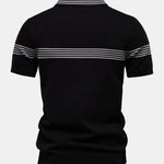 Stripe Knit Zip Up Polo Shirt