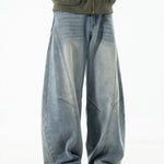 Washed Distressed Denim Baggy Pants