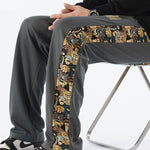 Bear Print Patchwork Straight Leg Pants