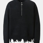 Distressed Quarter Zip Knit Sweater