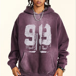 Oversize Number Print Washed Distressed Hoodie