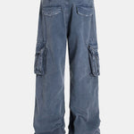 Baggy Fit Washed Distressed Denim Cargo Pants