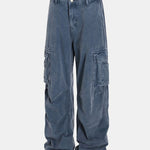Baggy Fit Washed Distressed Denim Cargo Pants