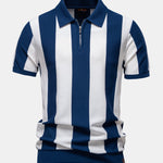 Striped Knit Zip Up Polo Shirt