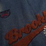 Oversize Brooklyn Embroidery Washed Distressed Denim Sweatshirt