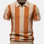 Striped Knit Zip Up Polo Shirt