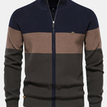 Color Block Zipper Stand Collar Sweater