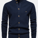 Textured Stand Collar Button Up Sweater