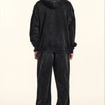 Oversize Number Print Washed Distressed Hoodie