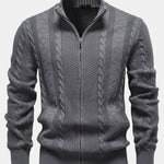 Twist Jacquard Zipper Stand Collar Sweater