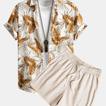 Viscose Tropical Print Button Up Shirt & Textured Cotton 5" Shorts