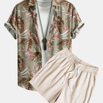 Viscose Tropical Print Button Up Shirt & Textured Cotton 5" Shorts