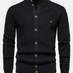 Textured Stand Collar Button Up Sweater