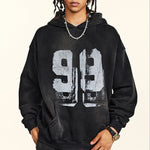 Oversize Number Print Washed Distressed Hoodie